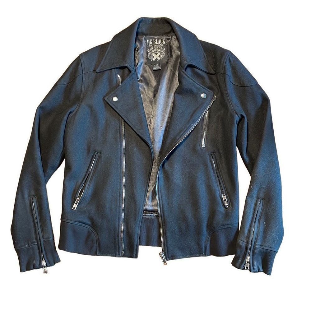 Morphine Generation MG Black lined moto jacket  zippers wool & viscose S